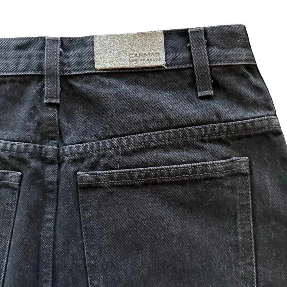 Carmar Black Denim Mini Skirt Distress Goth Preppy Women Y2k‎ Streetwear Skirt
